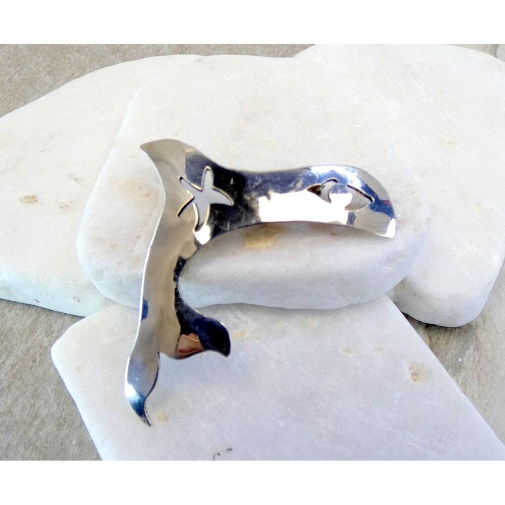 VTG Artisan Sterling Silver Abstract Fish Brooch
